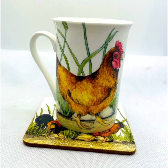 Kent Pottery Other - Kent Pottery 10oz Porcelain Chicken Rooster & Hen Coffee Tea Mug With Coaster